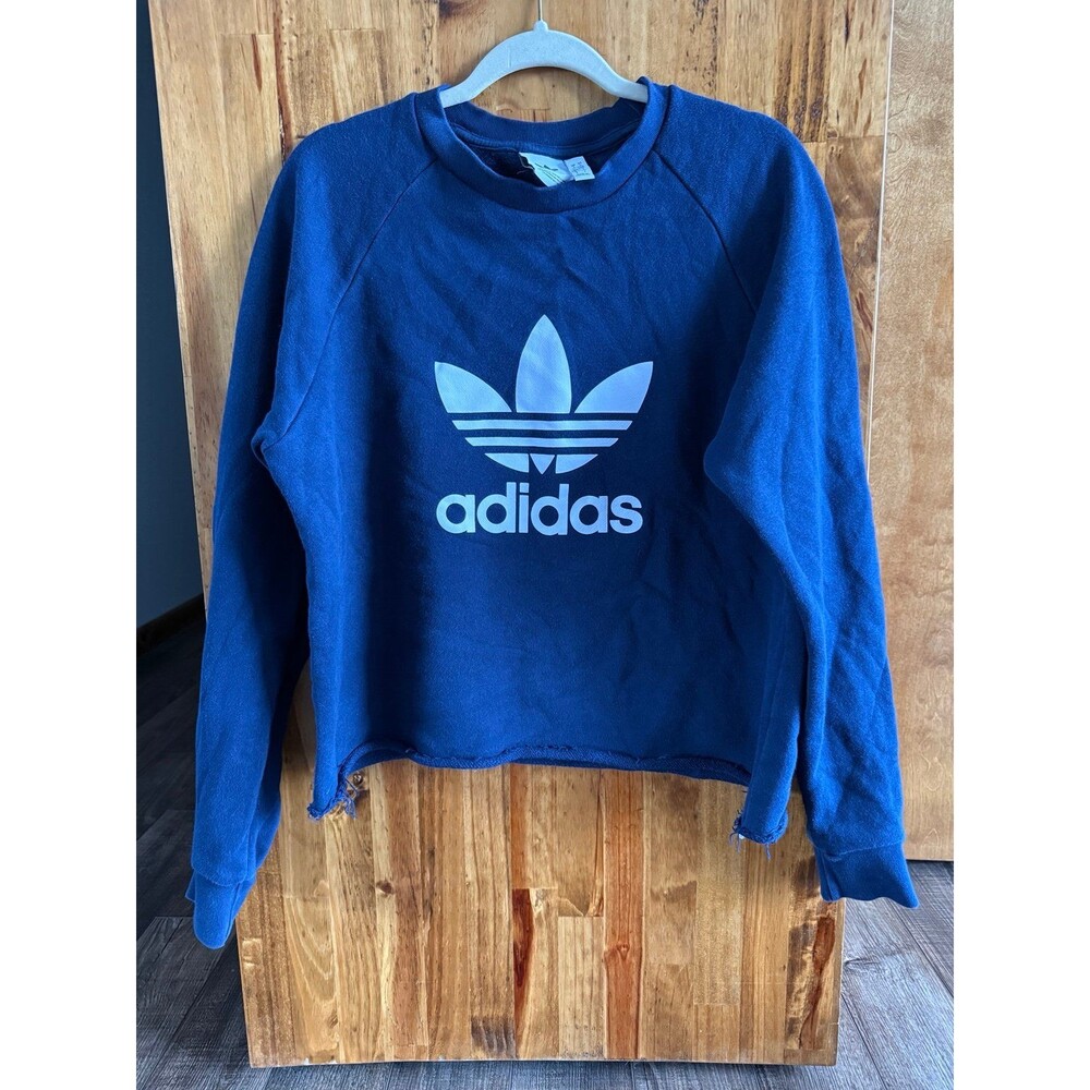 Adidas Trefoil French Terry Crew Neck Cropped Sweatshirt Sz. Large Navy